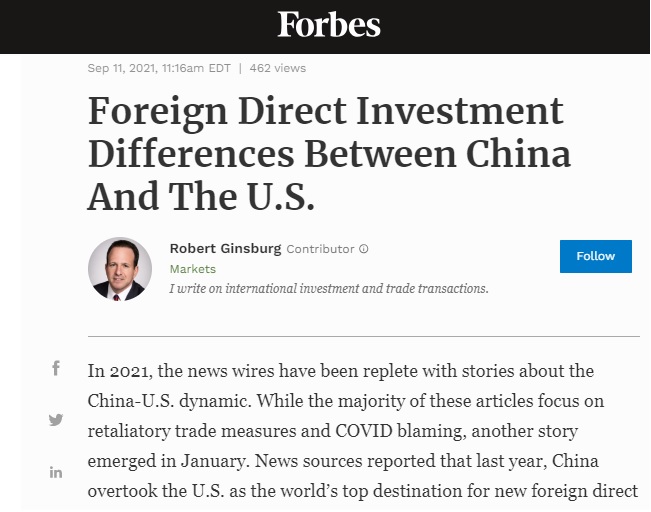 米メディア、外資誘致で中国は米国より優位