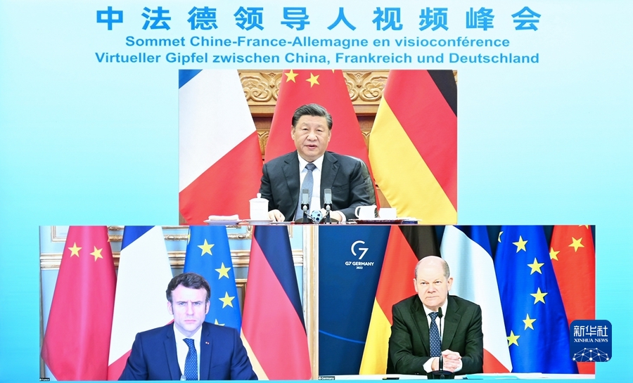 الرئيس الصيني شي جين بينغ يعقد قمة مع الرئيس الفرنسي والمستشار الألماني عبر رابط الفيديو