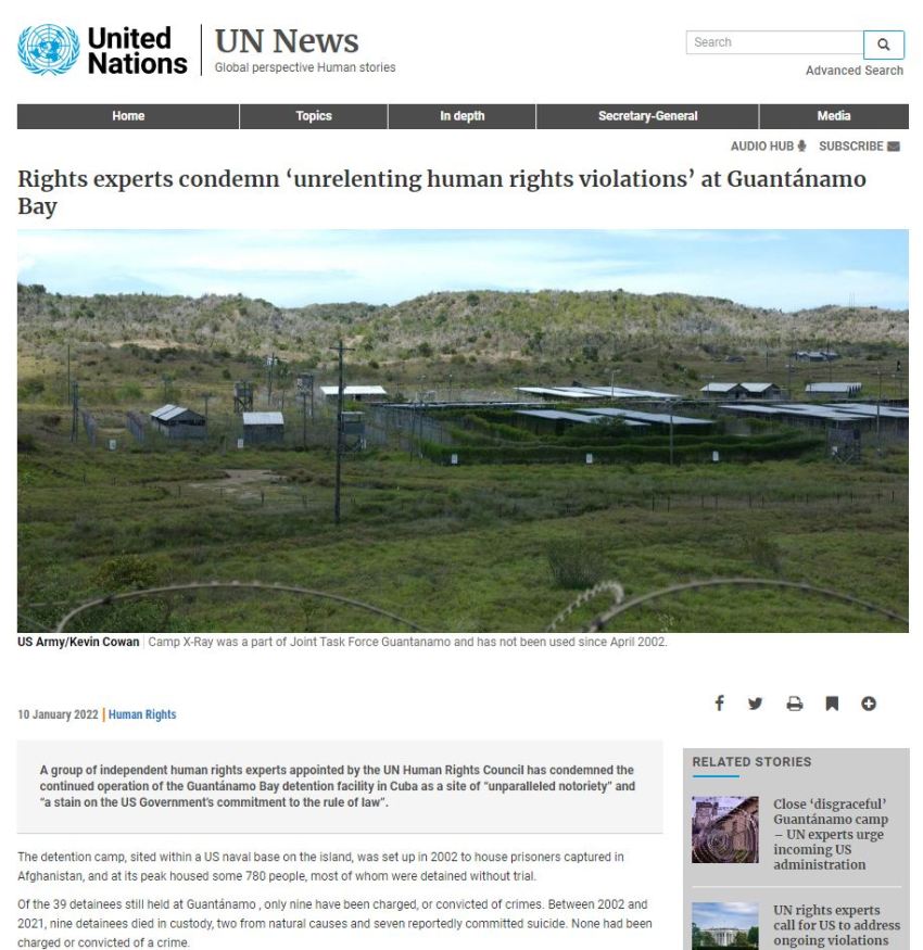 Tim Pakar Masalah HAM PBB Kecam Penjara Guantanamo